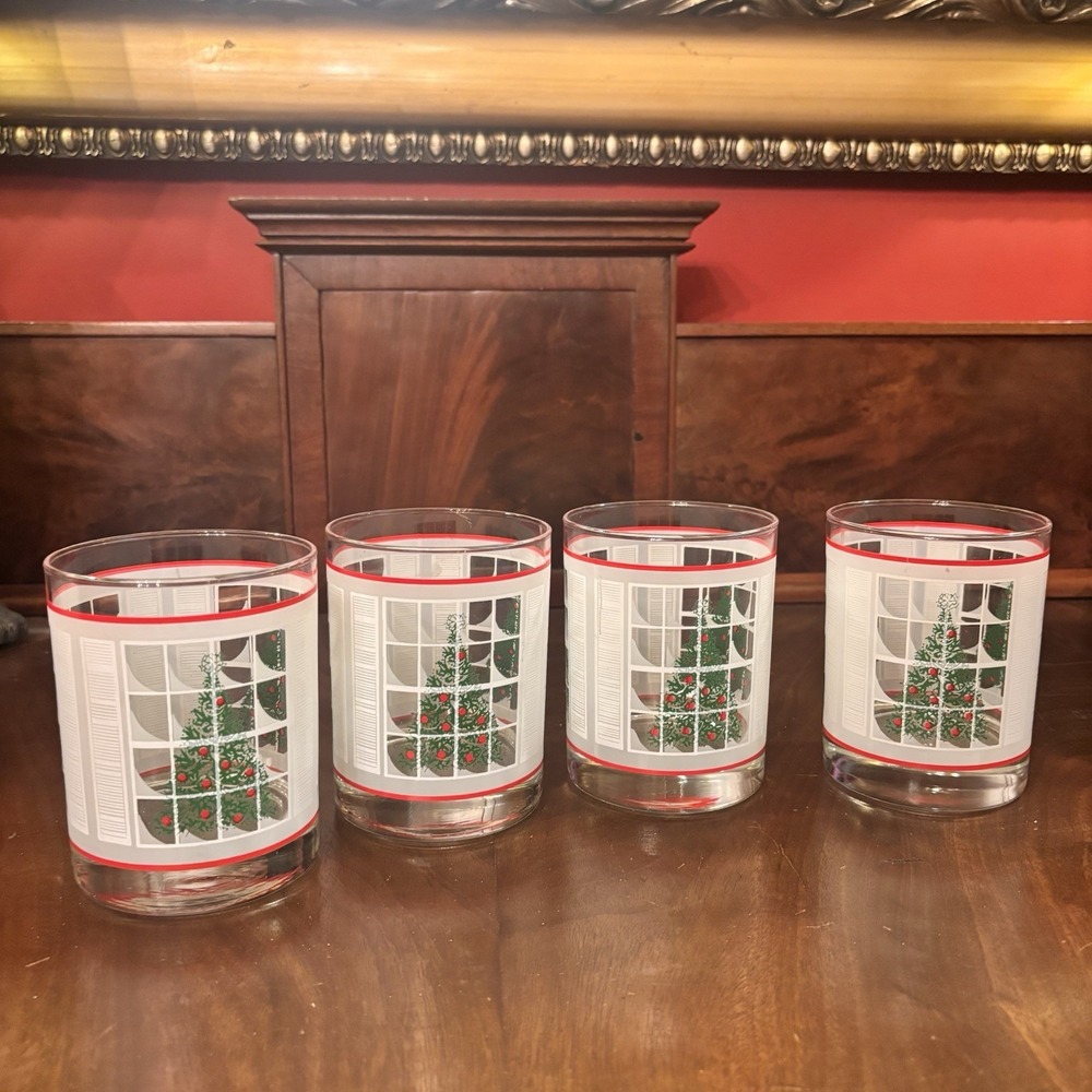 Waechtersbach Christmas Tree‎ Window Lowball Glasses Set of 4 Rocks Tumblers 4"